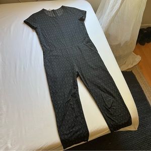 BRIDGE & BURN black printed short sleeve straight leg cropped jumpsuit